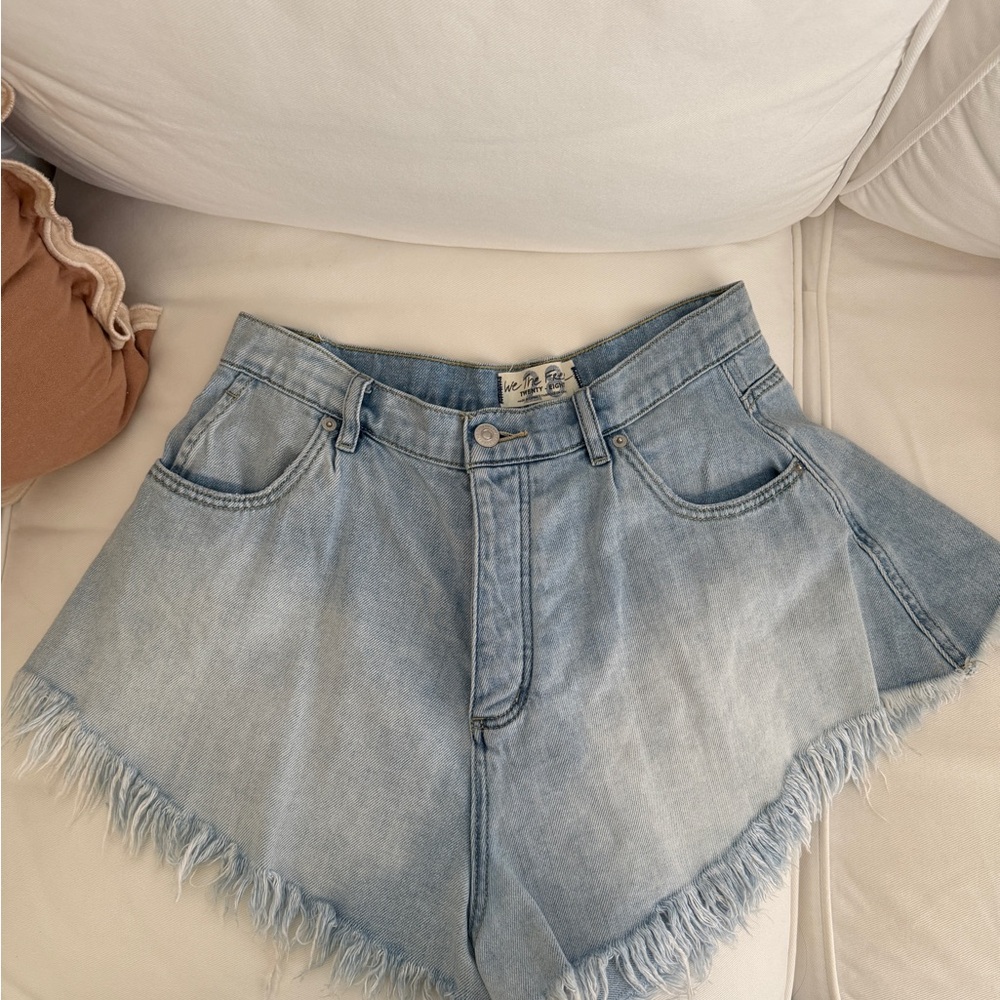 We The Free Light Blue Frayed Jean Shorts